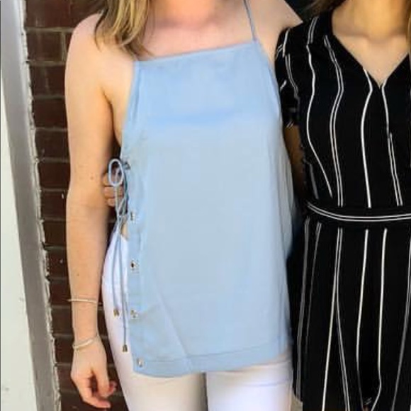 by the way. Tops - by the way. blue lace up tank